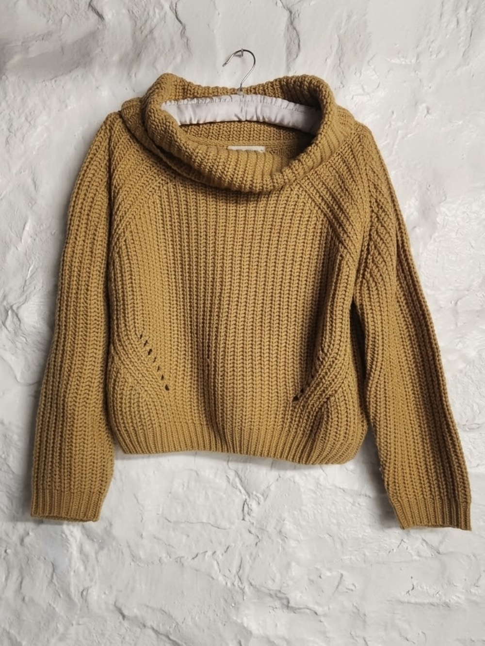 moon & madison Mustard Golden Chunky Cable Knit Cropped Turtleneck Sweater S